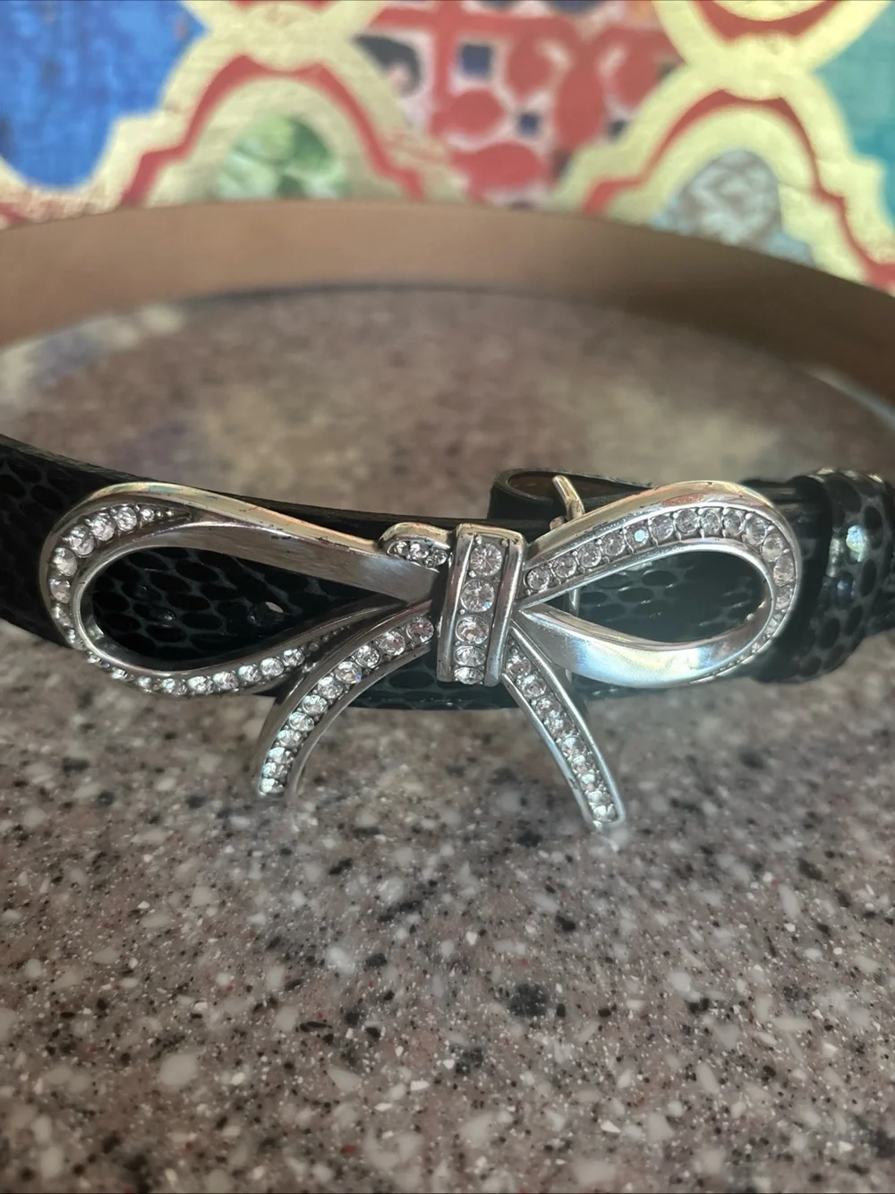 Brighton Women’s 32 Black Belt w/ Rhinestone Bow Hardware Size 32